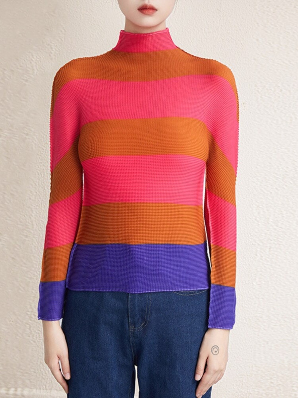 Me by Issey Miyake Ripple Stretch Striped Stretch top